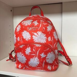 Kate Spade Orange and White Floral Backpack With Match Wallet